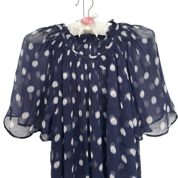 NEW J. CREW Crinkle chiffon smocked top in ombré‎ dot navy & white size small - Picture 6 of 10